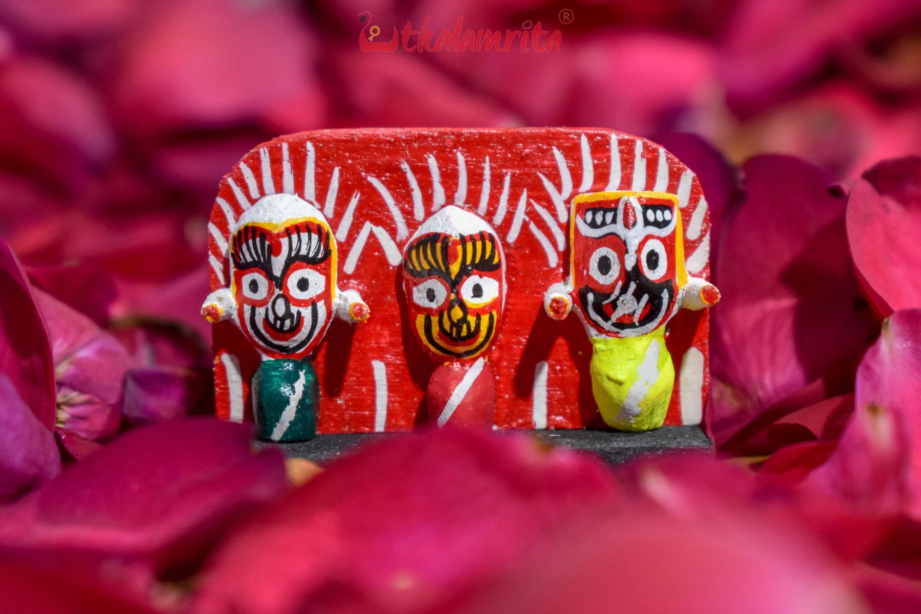 Tiny Wooden Lord Jagannath, Balabhadra, Subhadra Showpiece