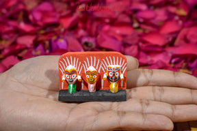 Small Wooden Lord Jagannath, Balabhadra, Subhadra Showpiece