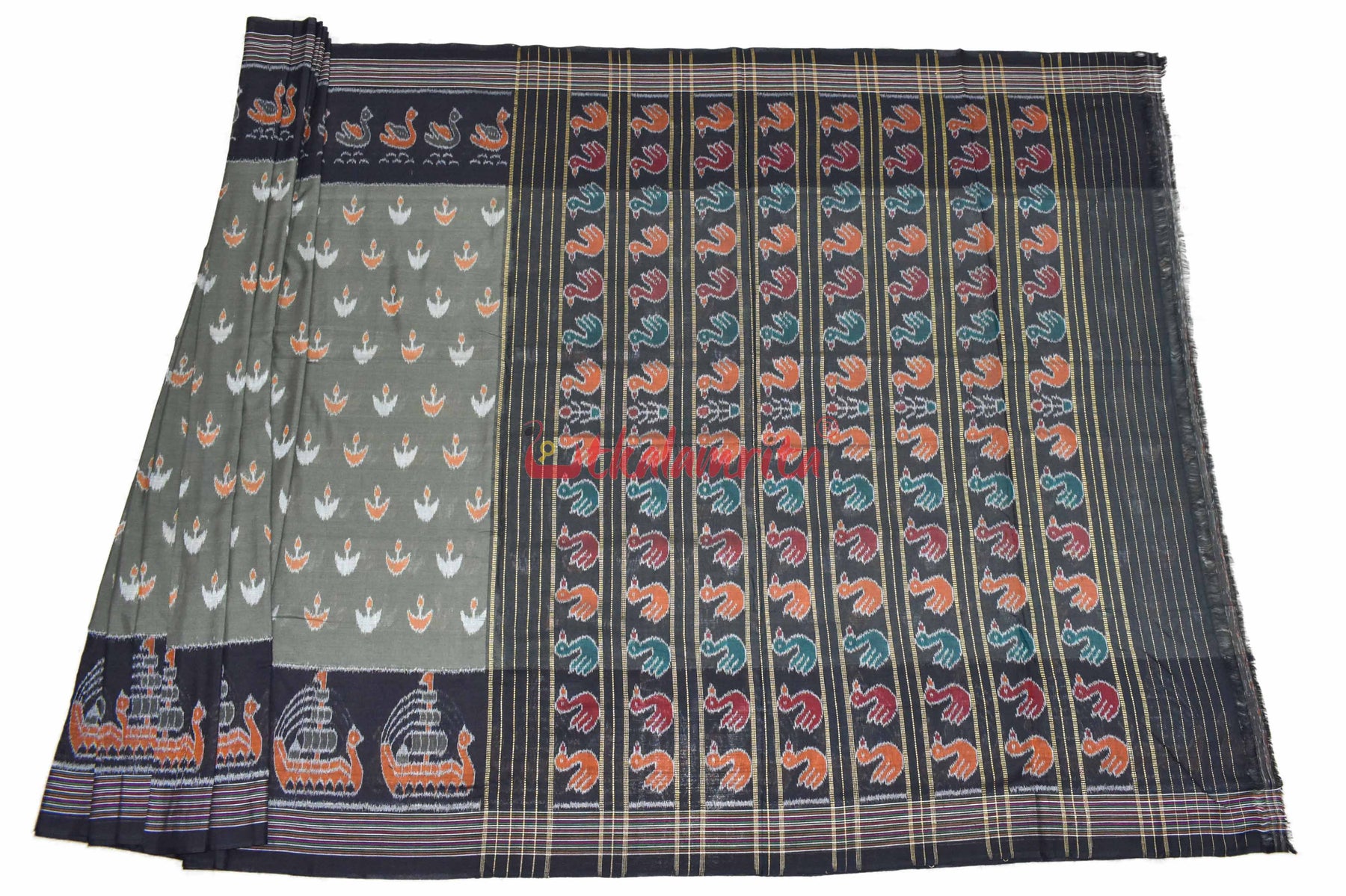 Olive Boita & Ducks Khandua Cotton Saree