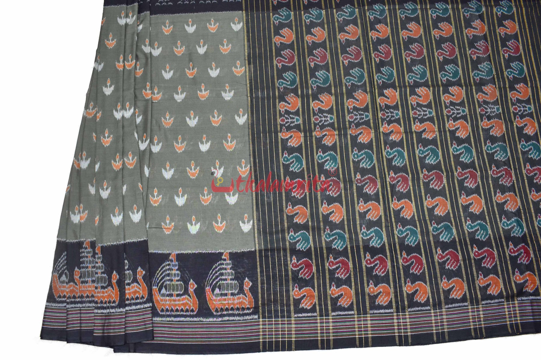 Olive Boita & Ducks Khandua Cotton Saree