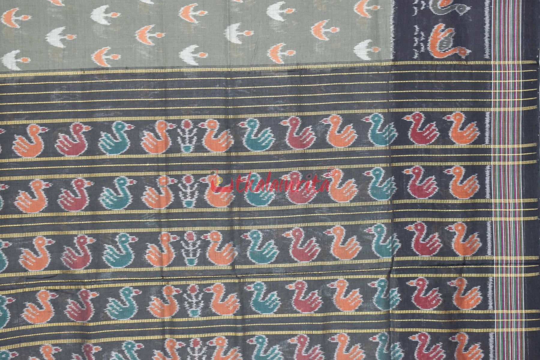 Olive Boita & Ducks Khandua Cotton Saree