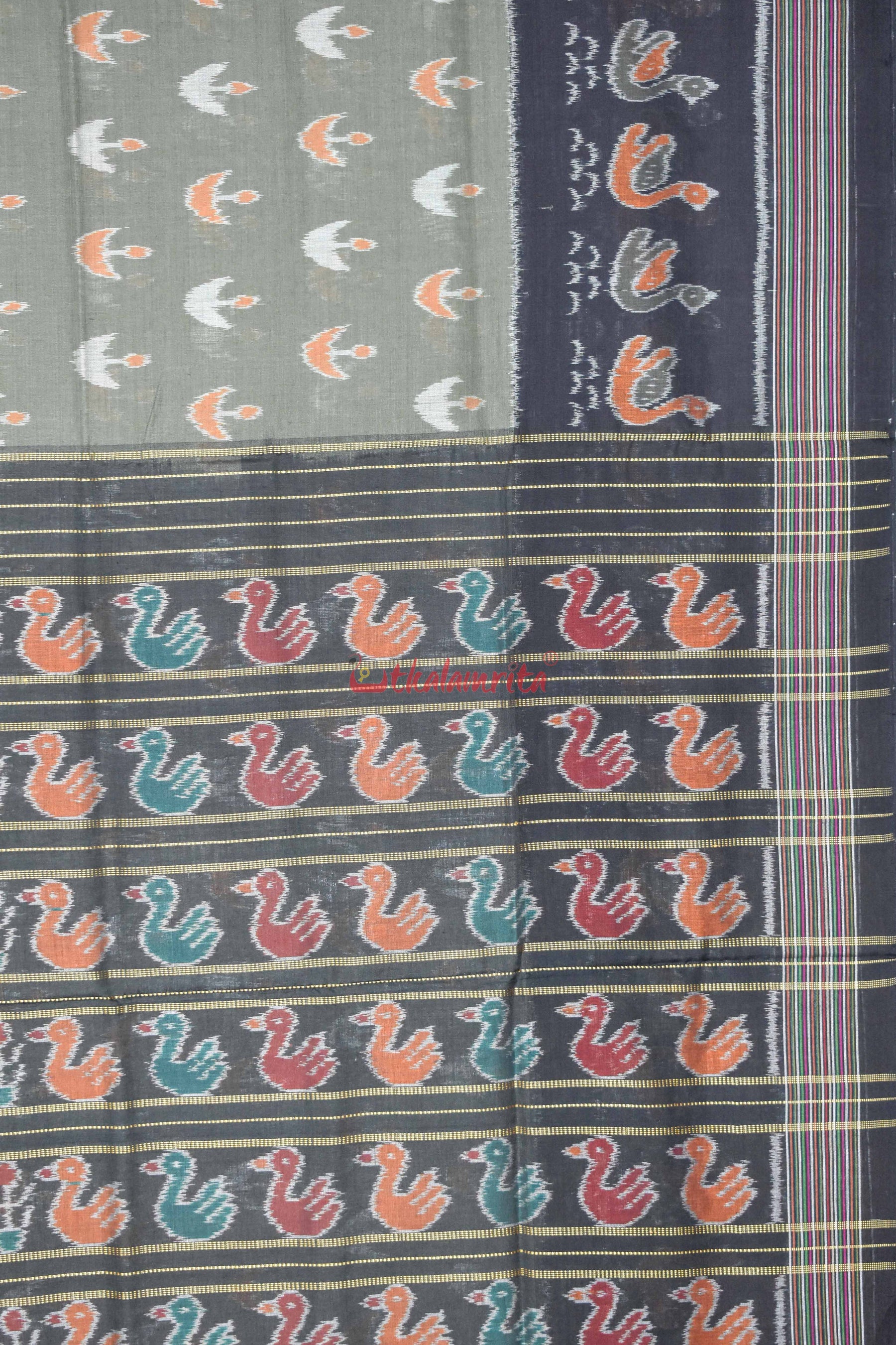 Olive Boita & Ducks Khandua Cotton Saree