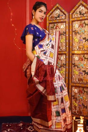Aswini White Maroon Silk