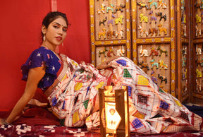 Aswini White Maroon Silk