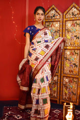 Aswini White Maroon Silk
