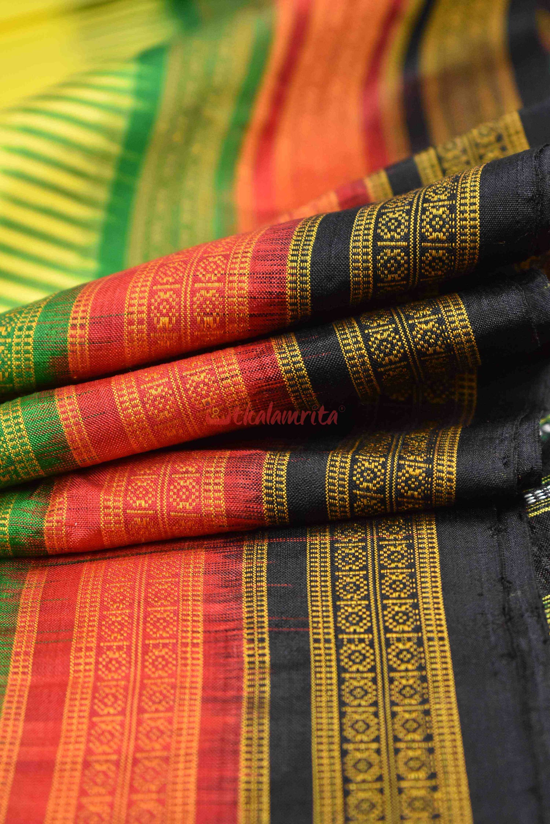 Lemon Yellow Kathifera Silk Saree