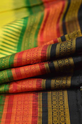 Lemon Yellow Kathifera Silk Saree