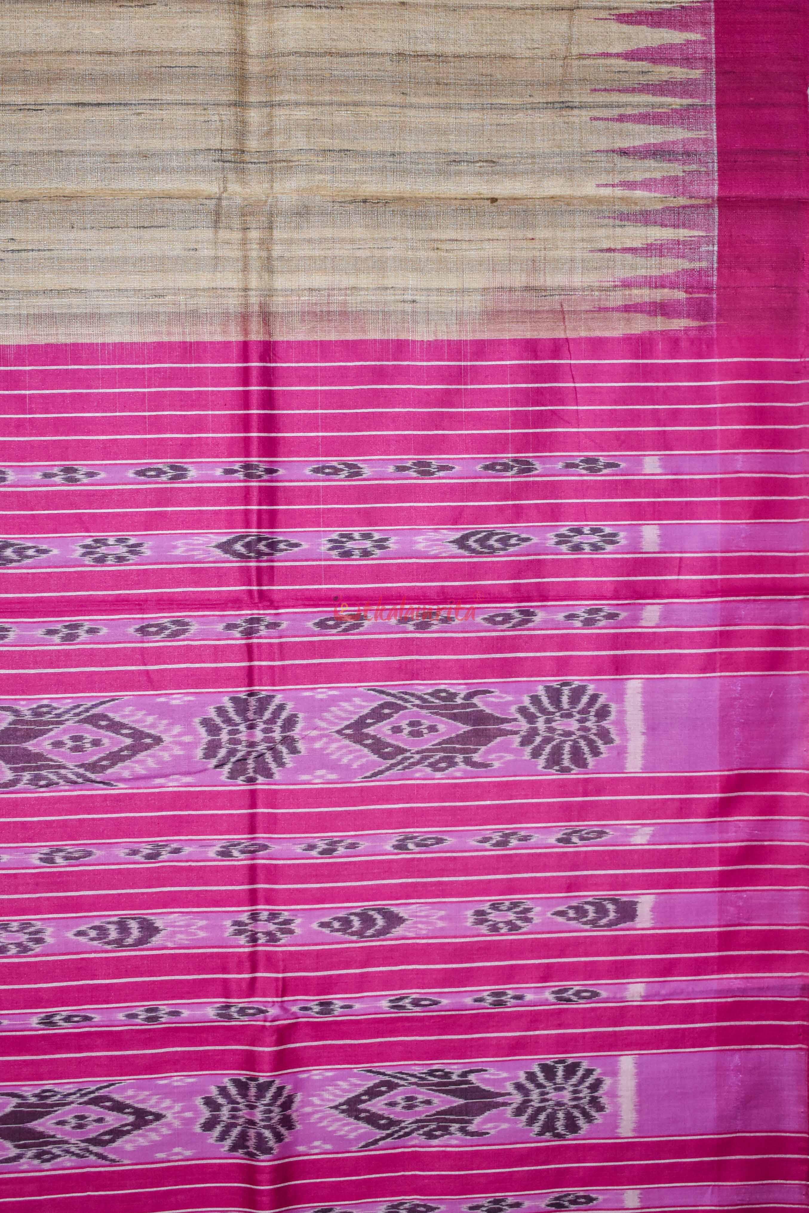 Beige Magenta Gopalpur Tussar Saree