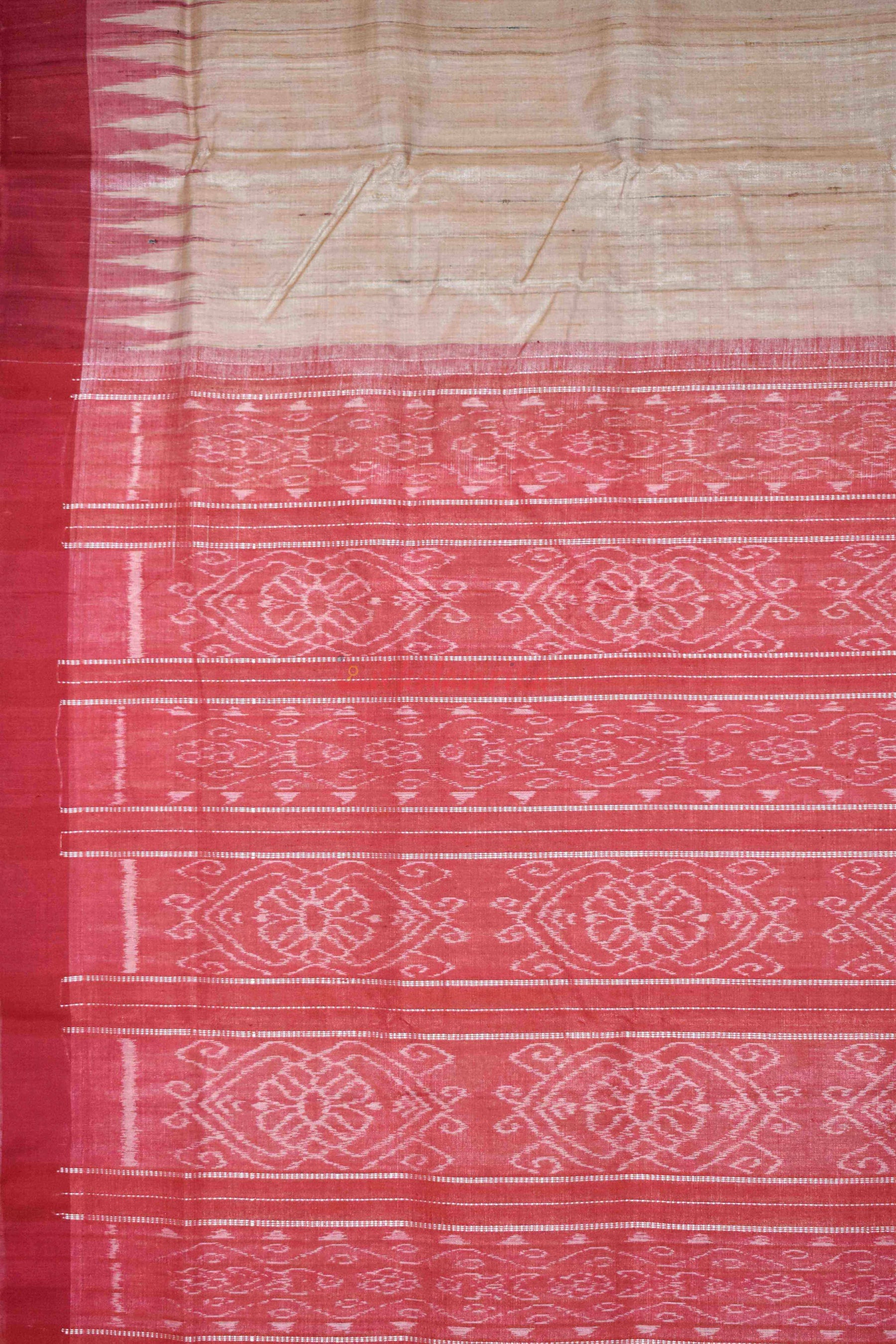 Gopalpur Tussar Beige with Red Border Saree