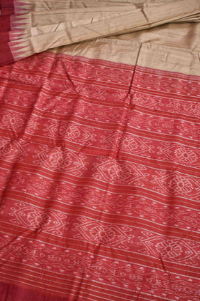 Gopalpur Tussar Beige with Red Border Saree