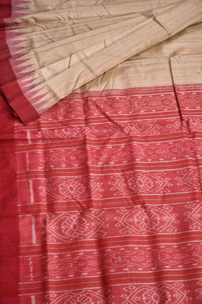 Gopalpur Tussar Beige with Red Border Saree