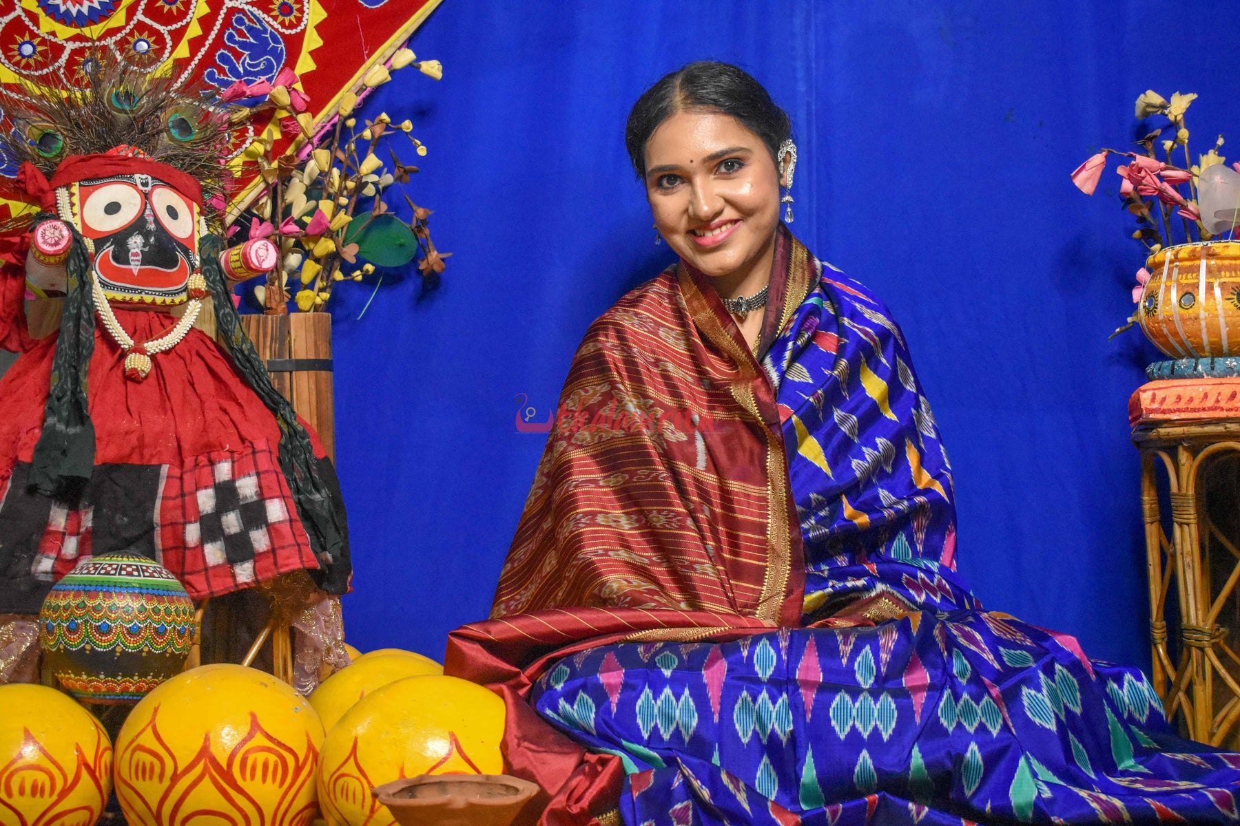 Blue geometry khandua silk saree