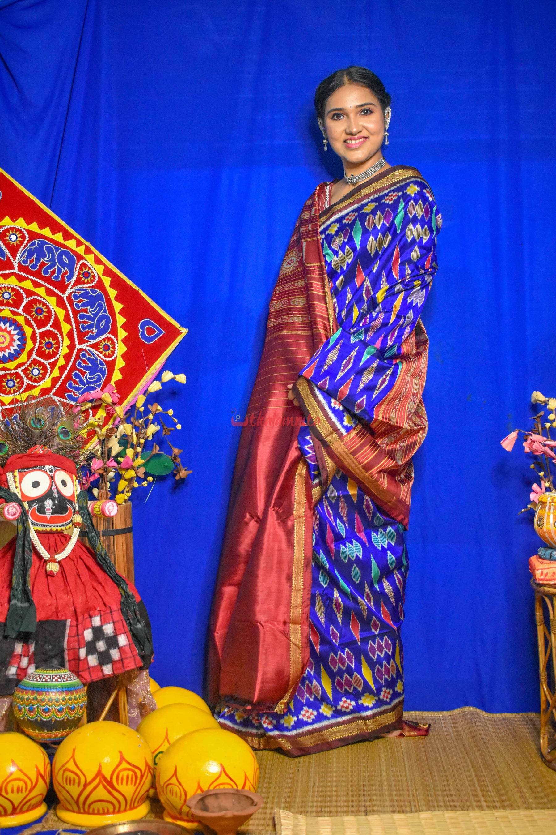 Blue geometry khandua silk saree