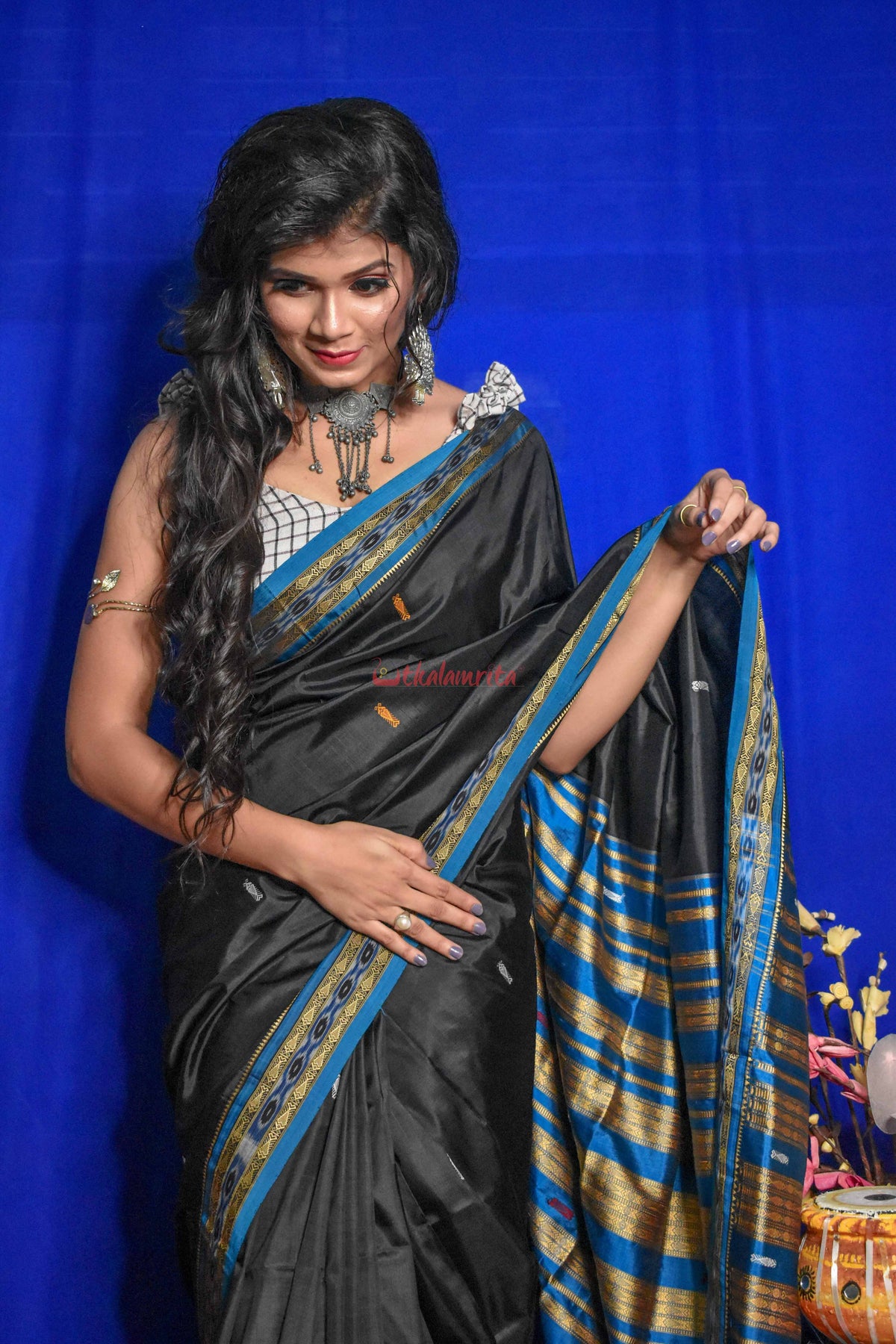 Fishy Black Khandua Silk