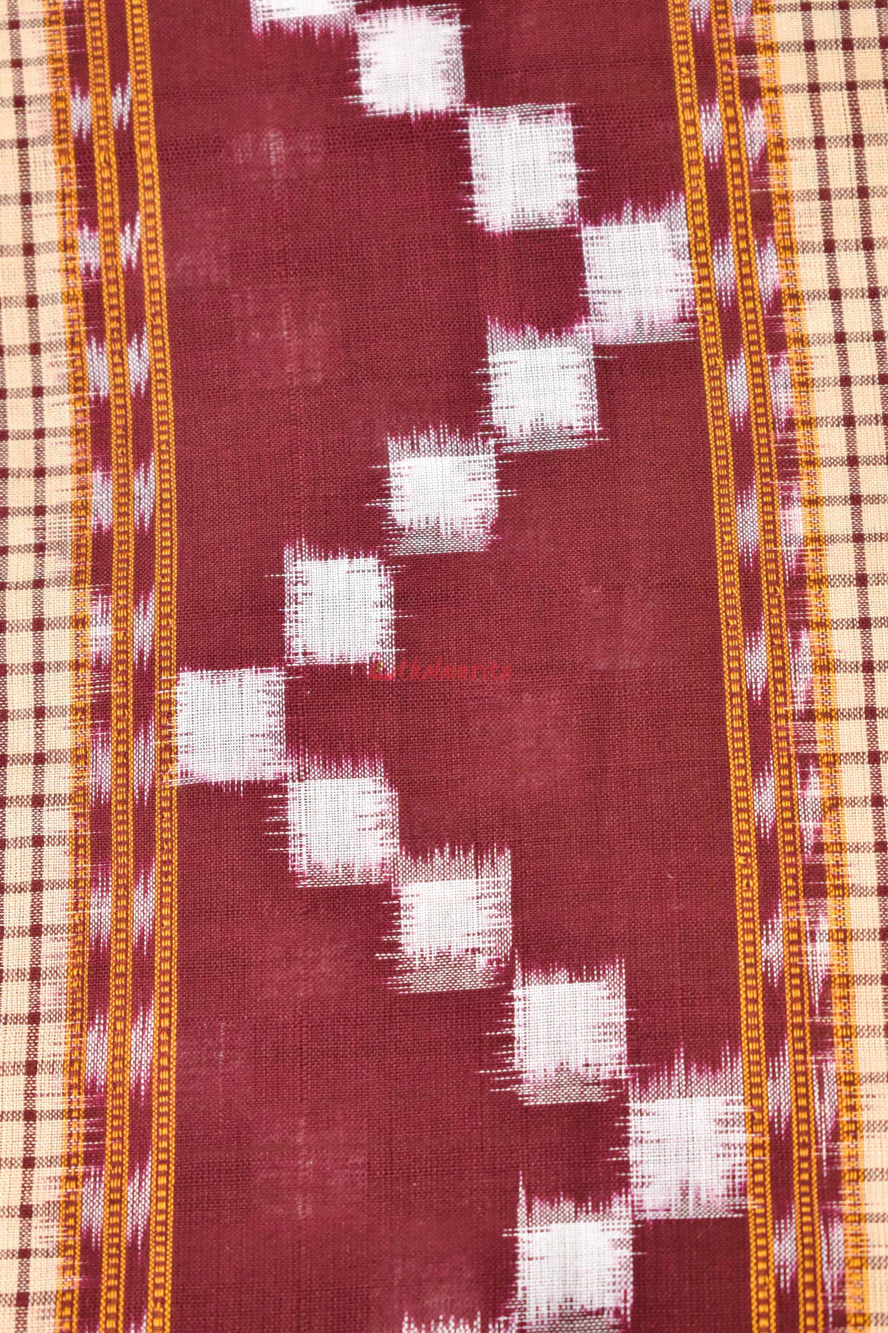 Cream Maroon Sachipar Madhupuri (Fabric)