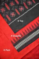 Black Red Flowers Sambalpuri Silk Dress Set