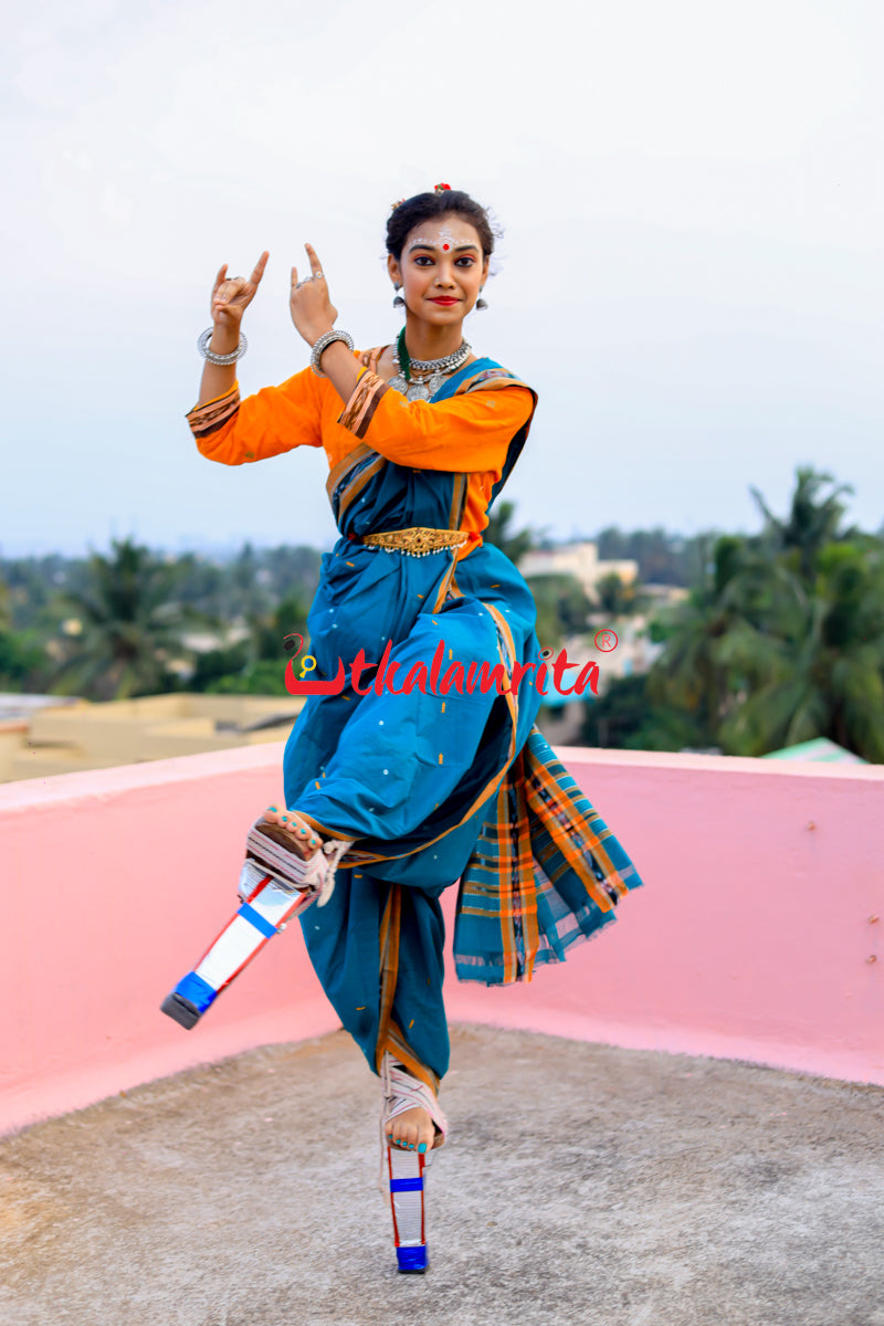 Teal Green Yellow Pittala Single Cotton Saree
