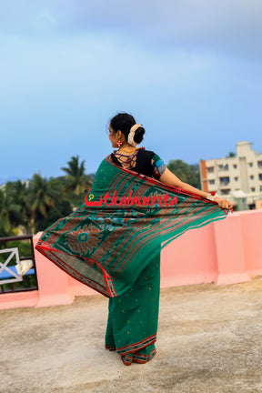 Leaf Green Maroon Pittala Single Cotton Saree