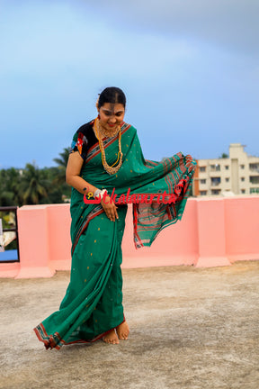 Leaf Green Maroon Pittala Single Cotton Saree