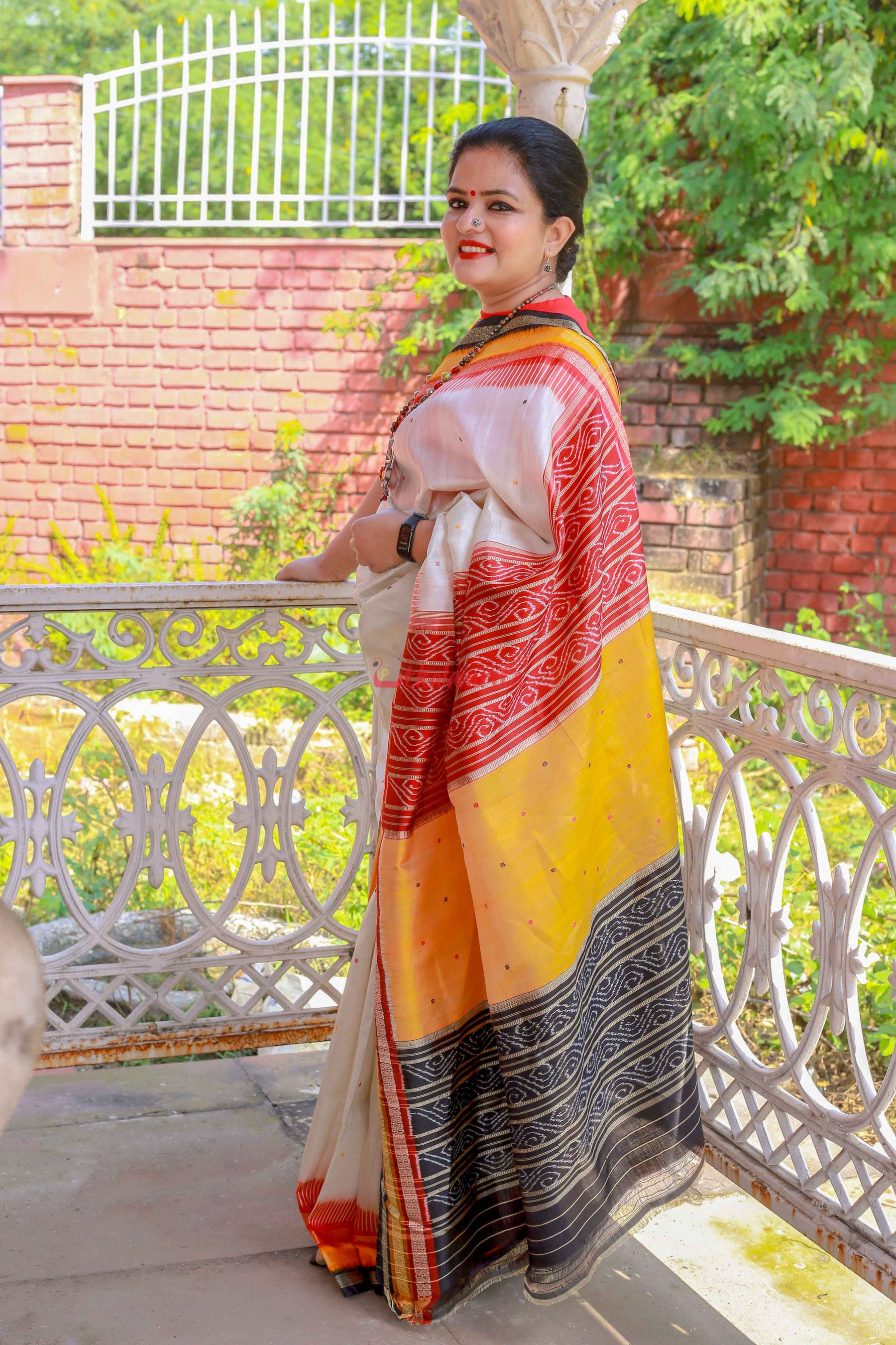 White Kathifera Silk Saree