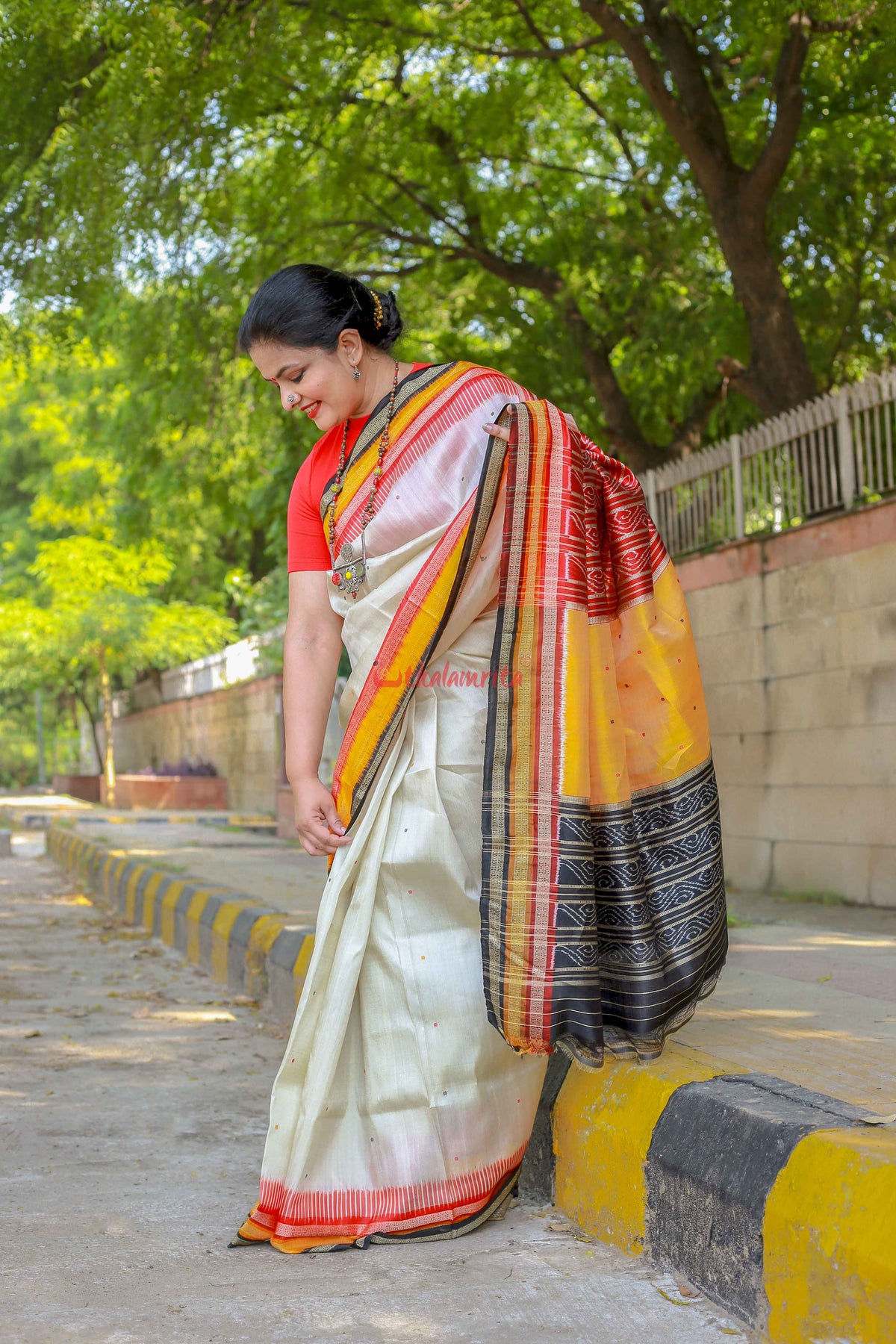 White Kathifera Silk Saree