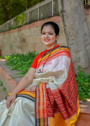 White Kathifera Silk Saree