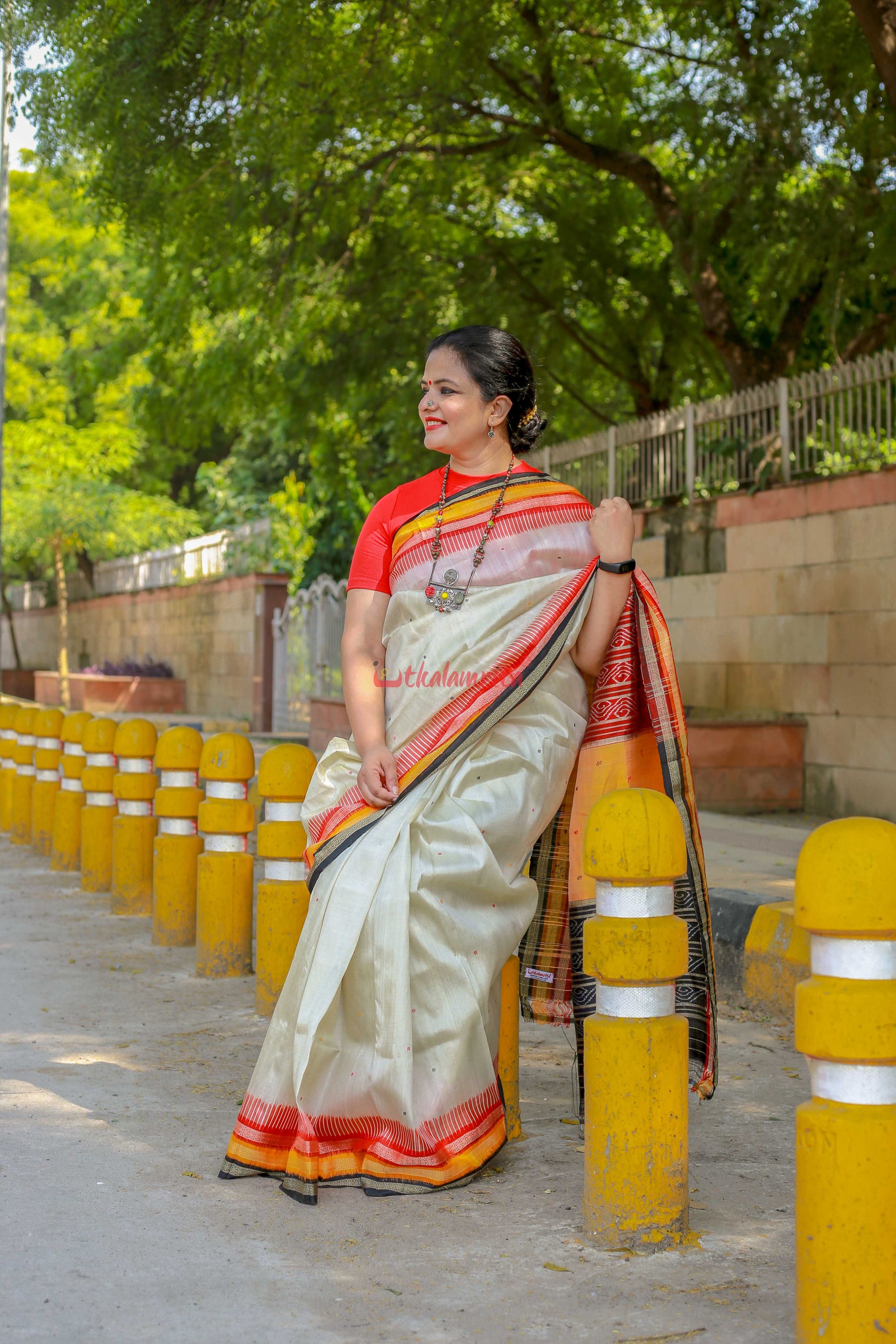 White Kathifera Silk Saree