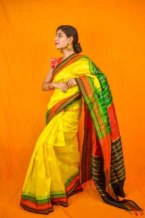 Lemon Yellow Kathifera Silk Saree