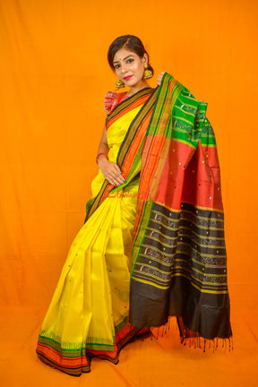 Lemon Yellow Kathifera Silk Saree