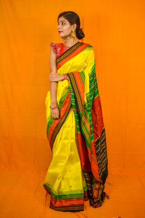 Lemon Yellow Kathifera Silk Saree