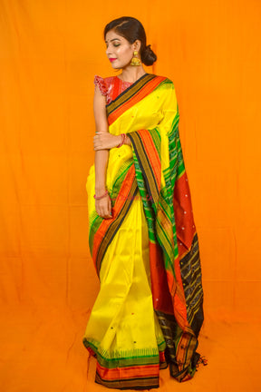 Lemon Yellow Kathifera Silk Saree