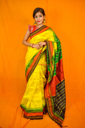 Lemon Yellow Kathifera Silk Saree