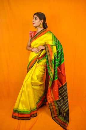 Lemon Yellow Kathifera Silk Saree