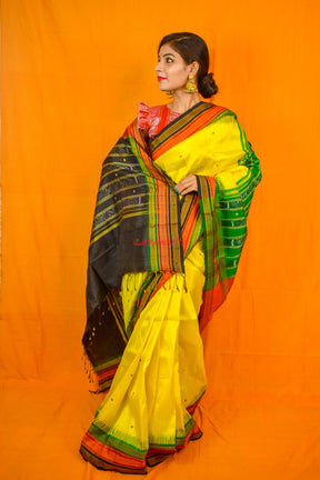 Lemon Yellow Kathifera Silk Saree