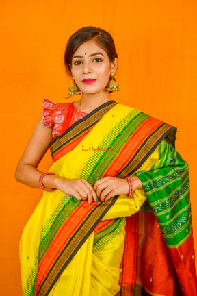 Lemon Yellow Kathifera Silk Saree