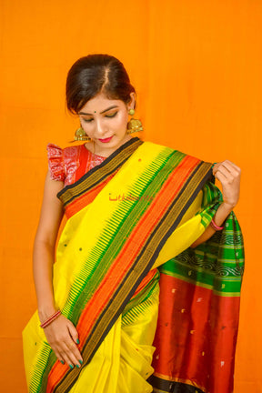 Lemon Yellow Kathifera Silk Saree