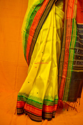 Lemon Yellow Kathifera Silk Saree