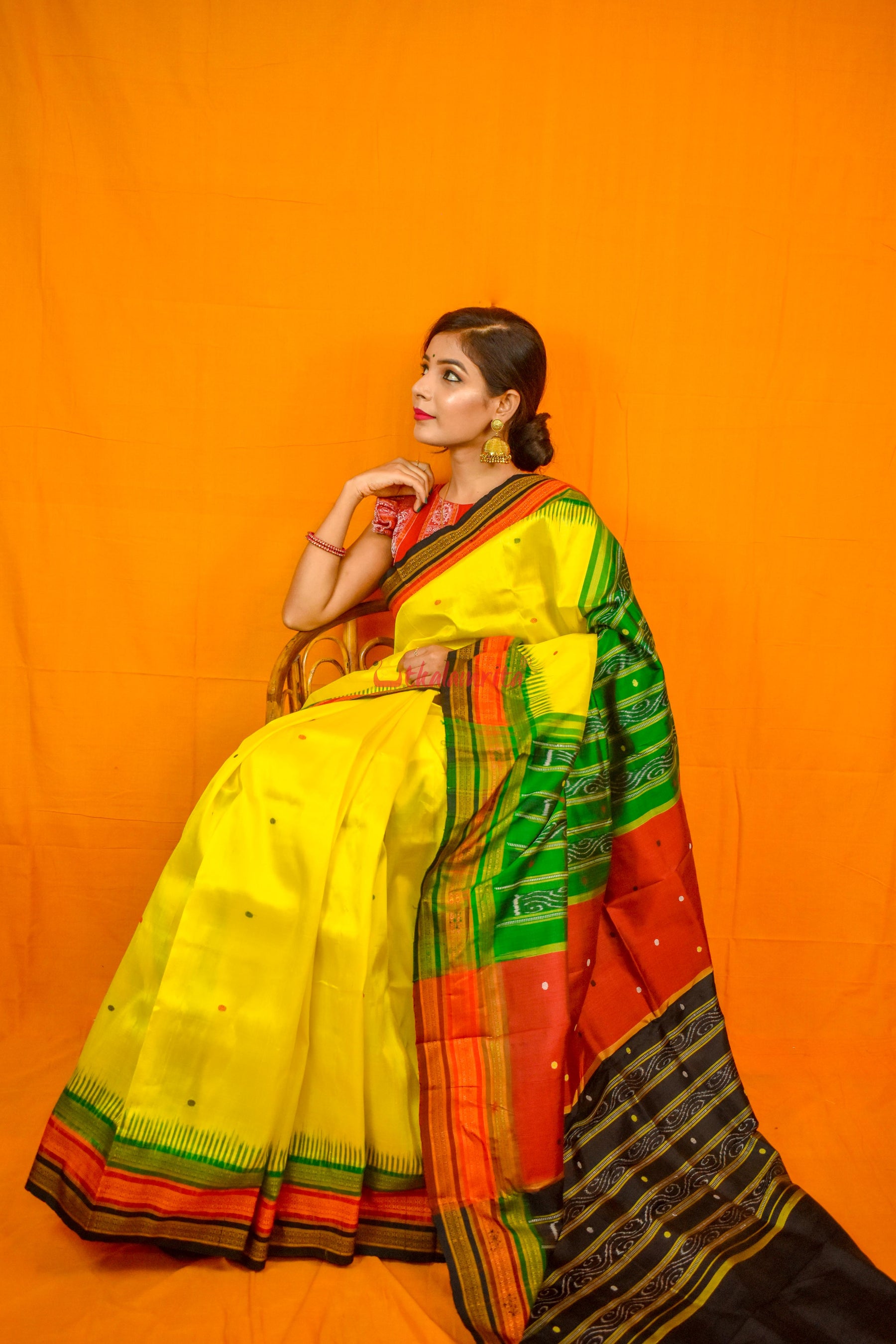 Lemon Yellow Kathifera Silk Saree