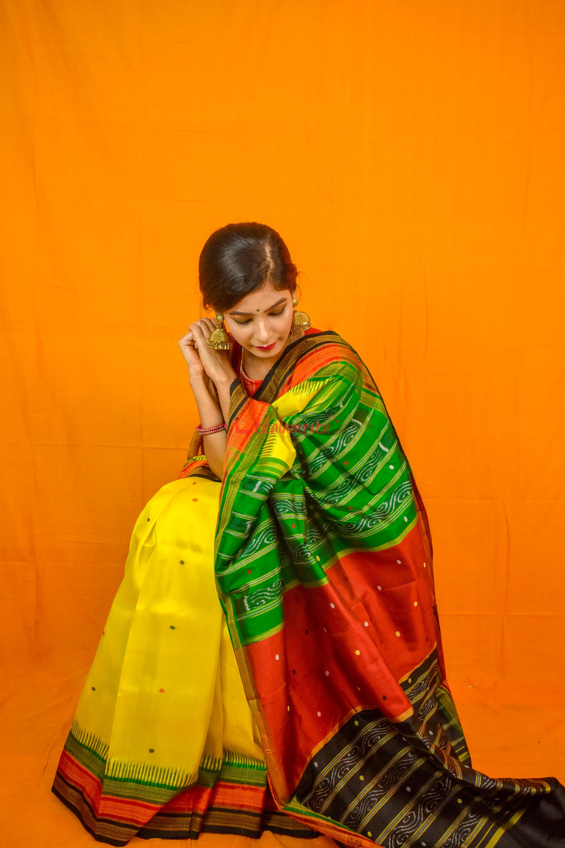 Lemon Yellow Kathifera Silk Saree