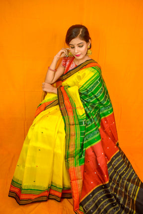 Lemon Yellow Kathifera Silk Saree