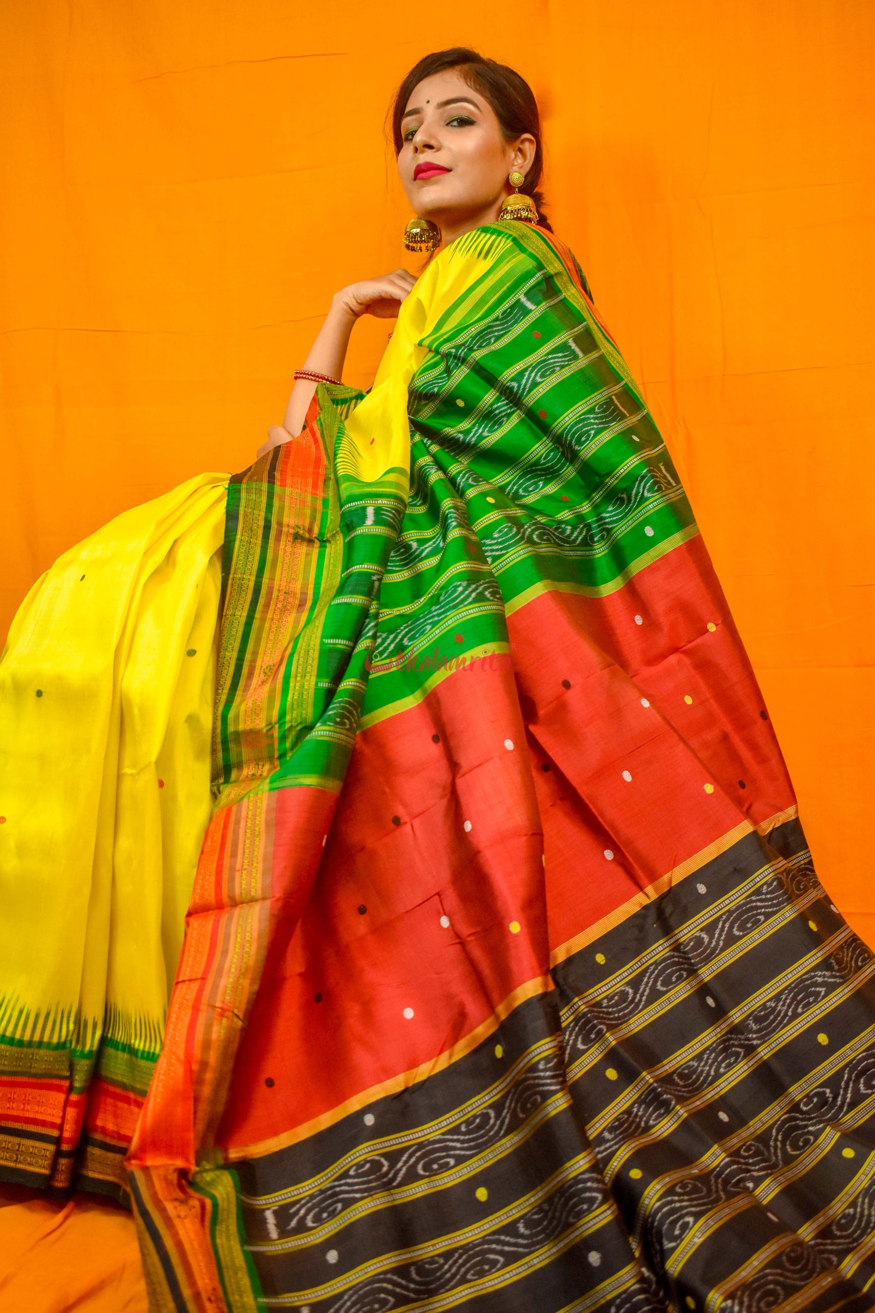 Lemon Yellow Kathifera Silk Saree