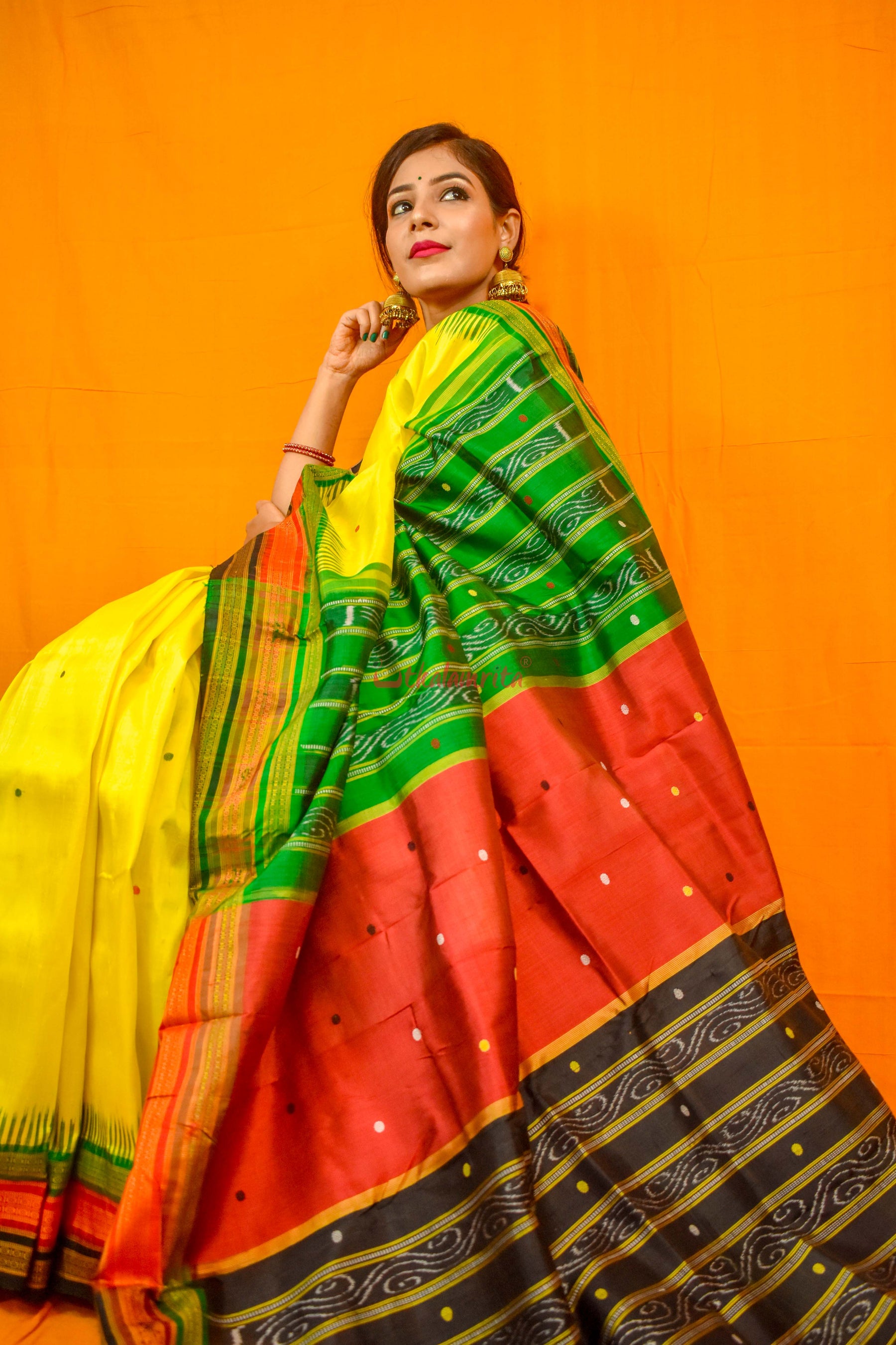 Lemon Yellow Kathifera Silk Saree