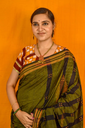 Mehndi Black Patta 4 Buti Saree