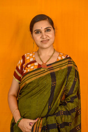 Mehndi Black Patta 4 Buti Saree