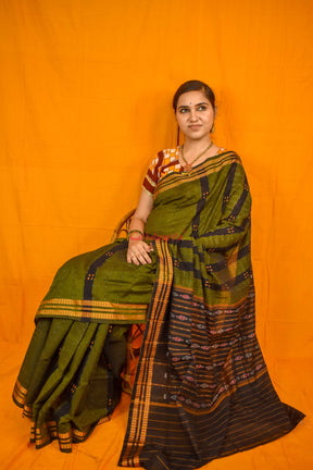 Mehndi Black Patta 4 Buti Saree