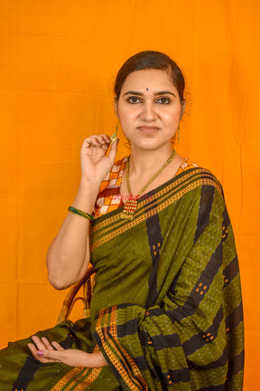Mehndi Black Patta 4 Buti Saree