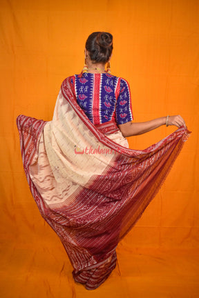 Off White Maroon Daali Scot Khandua Cotton