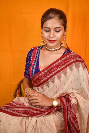 Off White Maroon Daali Scot Khandua Cotton